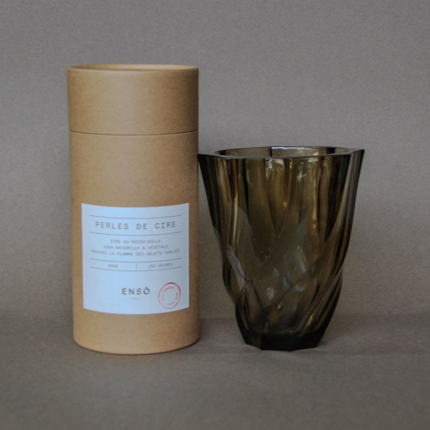 Pack Perles + Vase en verre fumé torsadé