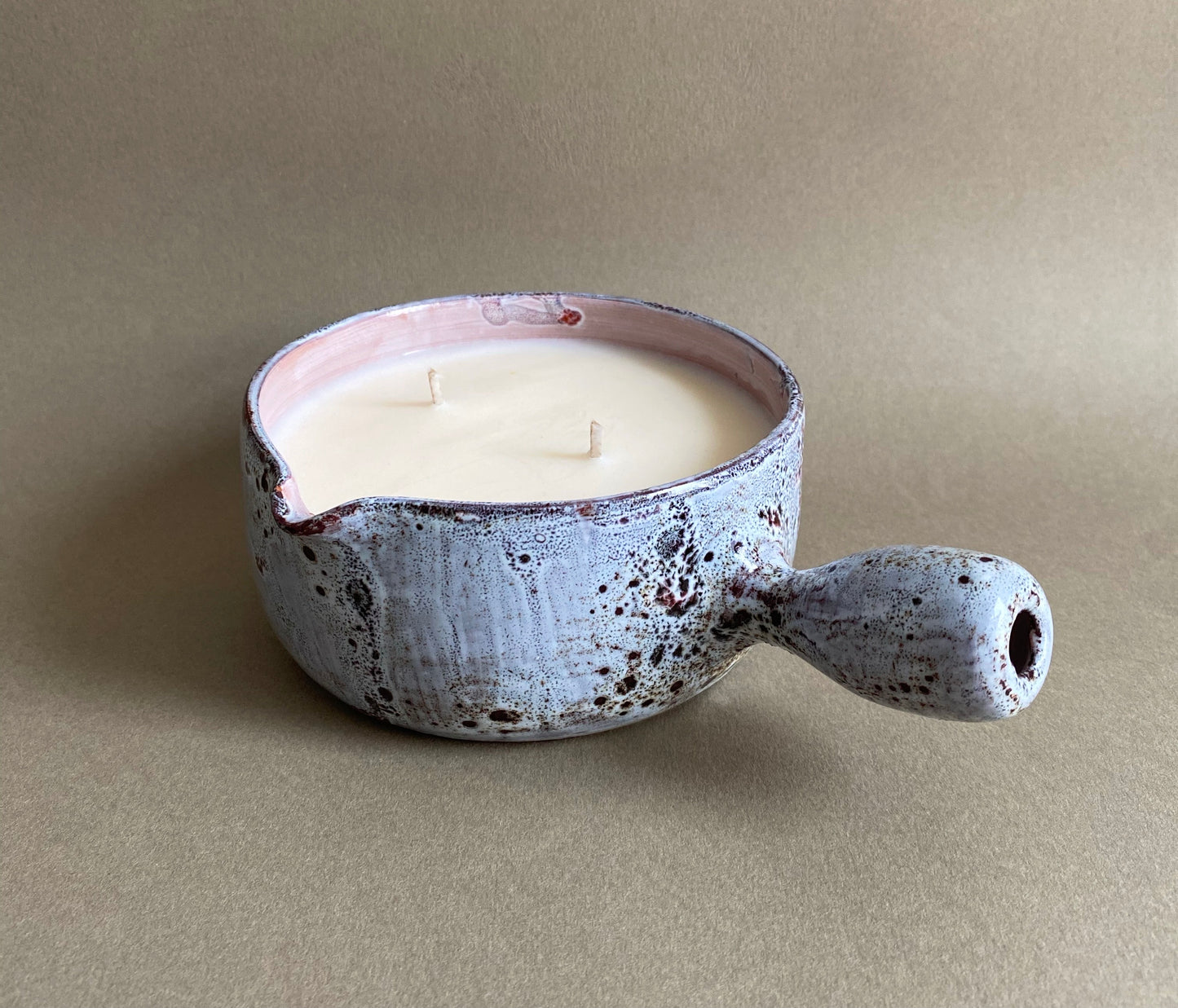 #0117 - Cassolette en grès moucheté rose & gris